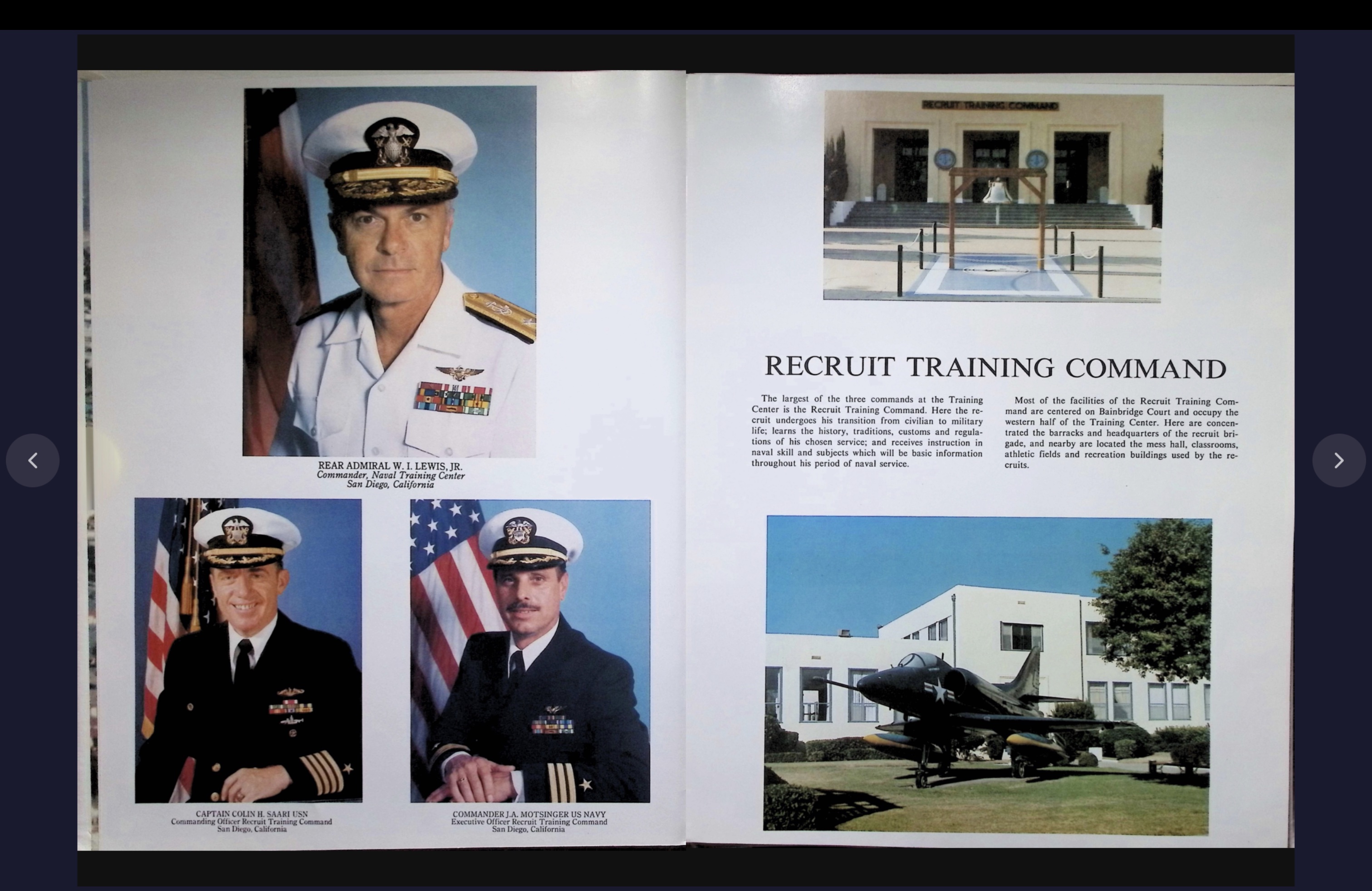 Two-page spread of a Navy Recruit Training Command book in the Beyond Me digital reader